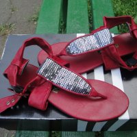 Червени кожени дамски сандали "Ingiliz" / "Ингилиз" (Пещера), естествена кожа, летни обувки, чехли, снимка 4 - Сандали - 7608732