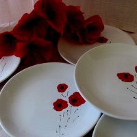 6броя чинии и 7броя цвeтя от хартия маковe, снимка 5 - Декорация за дома - 19722048