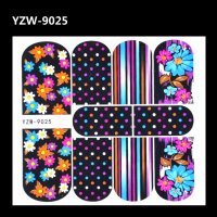 YZW-9025 цветя и точки на черен фон ваденки водни стикери за нокти маникюр, снимка 2 - Продукти за маникюр - 19130796
