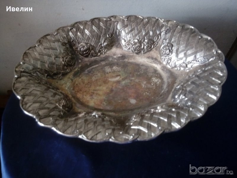 посребрена метална купа, фруктиера арт деко, снимка 1