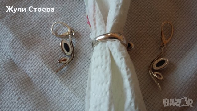 Сребърни обеци с кехлибар  , снимка 2 - Бижутерийни комплекти - 26153607