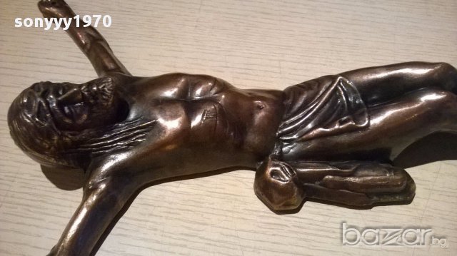 ГОЛЯМ Исус христос-35/24см мед/месинг/бронз-внос швеицария, снимка 6 - Антикварни и старинни предмети - 13741209
