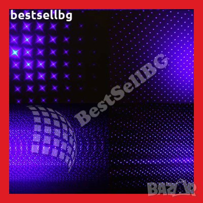 Мощен син акумулаторен лазер 5000mW 5 приставки пука балон запалва клечка кибрит цигара батерии 1634, снимка 8 - Други игри - 24178223