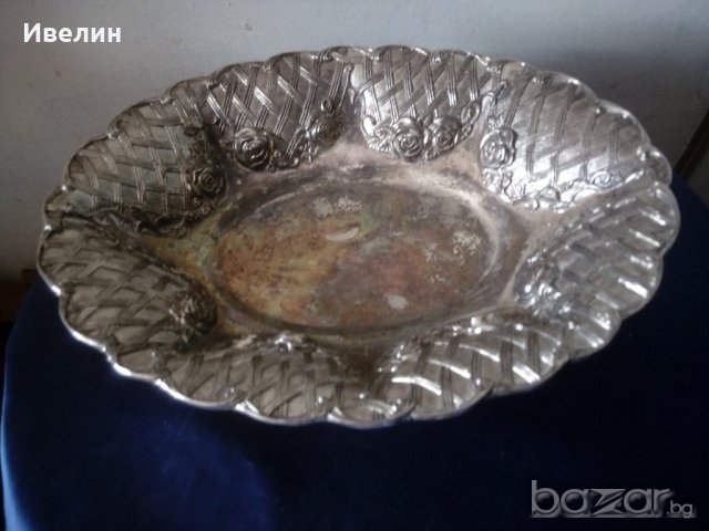 посребрена метална купа, фруктиера арт деко