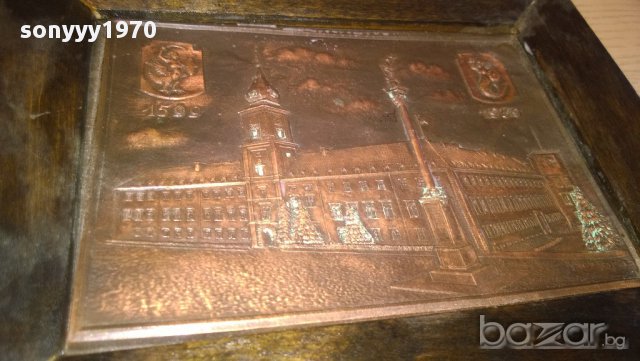 картина-дървена с медна инкрустация и патина-20/16см, снимка 3 - Други ценни предмети - 10387947