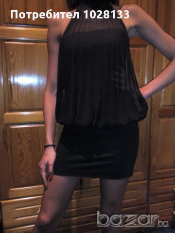 Къса черна рокля от трико с допълнителен воал ., снимка 3 - Рокли - 11088599