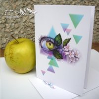 Картичка "Ябълка" / око, пролет, рисунка, принт, снимка 4 - Други - 21772271