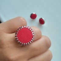 Нов комплект червени обеци и пръстен, снимка 3 - Бижутерийни комплекти - 22225293