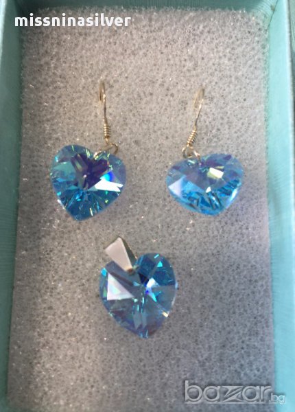 Комплект кристални съца в синьо, снимка 1