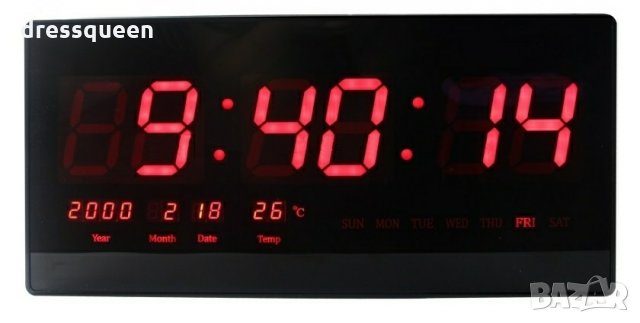 4622 Дигитален стенен часовник с термометър и календар, снимка 2 - Друга електроника - 23460055