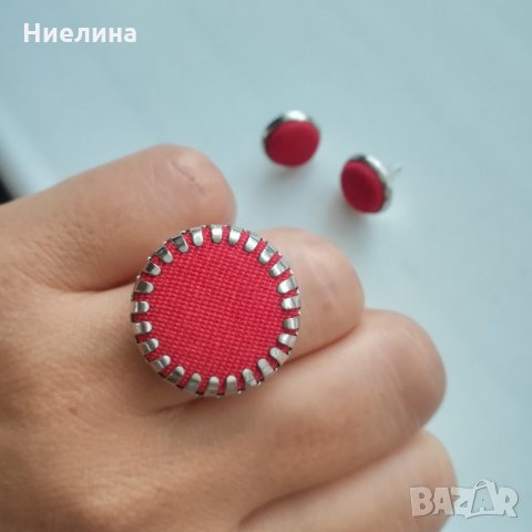 Нов комплект червени обеци и пръстен, снимка 3 - Бижутерийни комплекти - 22225293