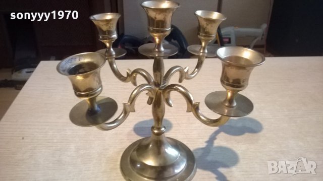 свещник за 5 свещи-масивен-мед/месинг-20х18х18см, снимка 2 - Антикварни и старинни предмети - 23992789