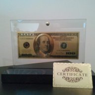 Подаръци 100 златни долара банкноти в стъклена поставка и масивно дърво + Сертификат, снимка 7 - Подаръци за имен ден - 9709532