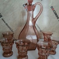 антикварен сервиз цветно розово стъкло , снимка 2 - Антикварни и старинни предмети - 26203494