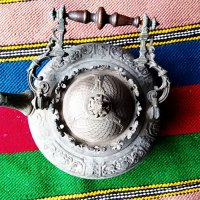 Стар редък бронз посребрен Френски Античен  чайник 1875 г. Маркиран на дъното, снимка 2 - Антикварни и старинни предмети - 25375434