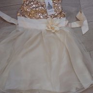 детска приказна официална празнична рокля в кремаво и златиста с пайети, снимка 2 - Детски рокли и поли - 14749783