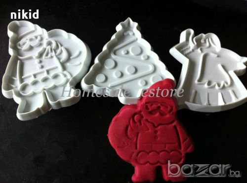 3 коледни новогодишни пластмасови форми с релеф Ангел Елха Дядо Коледа за фондан сладки, снимка 1