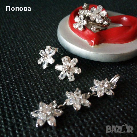  Масивен сребърен комплект цветя, снимка 4 - Бижутерийни комплекти - 25147534