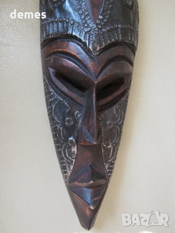  Африканска маска от абанос и мед, снимка 3 - Колекции - 23437736