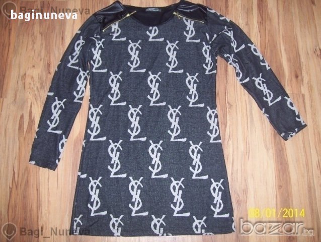 дамска блузка-туника с кожени ръкави на YSL реплика-размер- Л - Хл, снимка 2 - Туники - 8801593