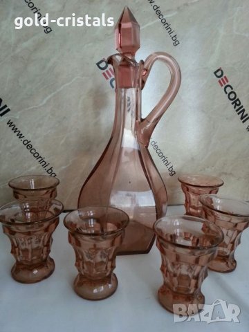 антикварен сервиз цветно розово стъкло , снимка 2 - Антикварни и старинни предмети - 26203494