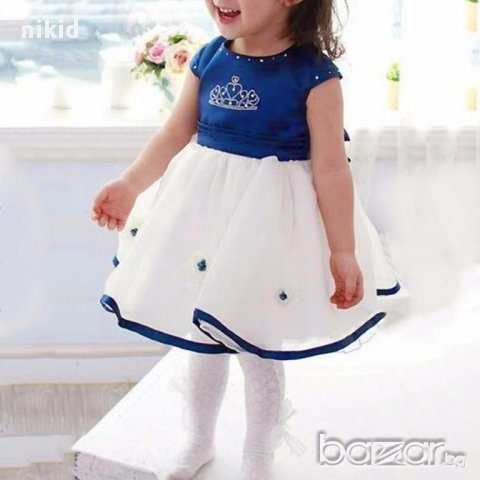  детска рокля за принцеса с корона в синьо - бял цвят туту с камъчета, снимка 2 - Детски рокли и поли - 17127691