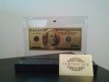 Сувенири банкноти 100 златни долара в стъклена поставка и масивно дърво + Сертификат, снимка 5