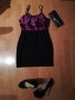 Нови рокли с презрамки в лилаво и черно и синьо и черно, снимка 2