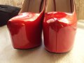 Дамски лачени червено-черни обувки с ток , снимка 9