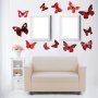3D 12 бр pvc пъстро червени магнитни и самозалепващи пеперуди декорация за стена и мебел, снимка 1 - Други - 25906588
