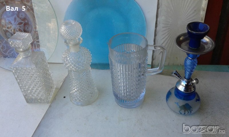 Старо стъкло - кана , шишета , плата , наргиле , поднос 7 бр, снимка 1