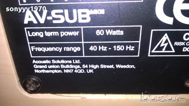acoustic soliution av-sub mkIII-made in uk-внос от англия, снимка 9 - Ресийвъри, усилватели, смесителни пултове - 12579569