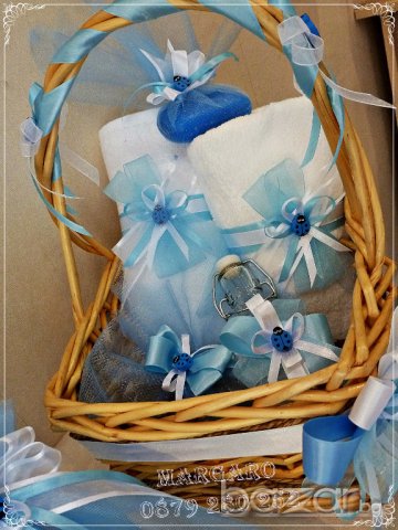 Комплект за кръщене в синьо с калинки, снимка 3 - Подаръци за кръщене - 17203675
