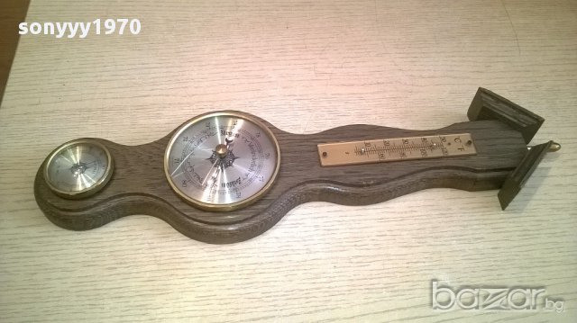 Ретро барометър-40/12см-дърво и месинг-внос швеицария, снимка 3 - Антикварни и старинни предмети - 16404019
