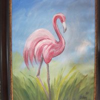 Автентична картина "Розово фламинго", снимка 2 - Картини - 24741740
