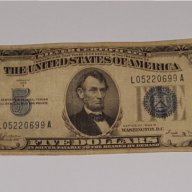 RARE. $ 5 DOLLARS 1934-B Silver Certificate. Block L-A .LOW ISSUE, снимка 2 - Нумизматика и бонистика - 17724714