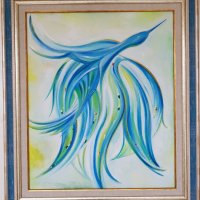 Маслена картина „ Синята ми птица отлетя “, снимка 2 - Изкуствени цветя - 24338862