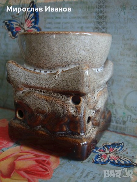 "Кафеви нюанси"- керамичен свещник, снимка 1