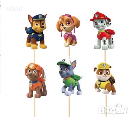 24 бр 6 кучета от Пес Патрул Paw Pes Patrol  топери клечки декорация за сладки мъфини парти, снимка 1