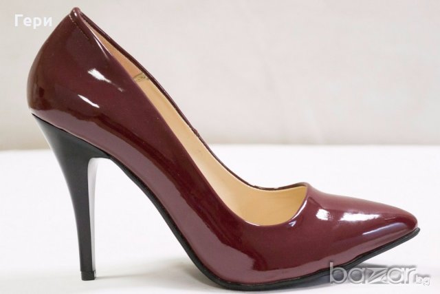 Елегантни лачени обувки от еко кожа в цвят бургунд Suheym, снимка 3 - Дамски обувки на ток - 18634021