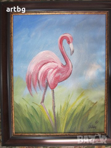 Автентична картина "Розово фламинго", снимка 2 - Картини - 24741740