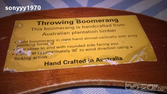 Throuwing boomerang hand crafted in australia-35/5см-внос швеицария, снимка 9 - Антикварни и старинни предмети - 15649362