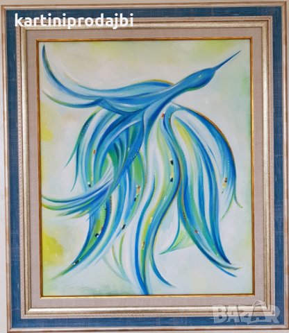 Маслена картина „ Синята ми птица отлетя “, снимка 2 - Изкуствени цветя - 24338862