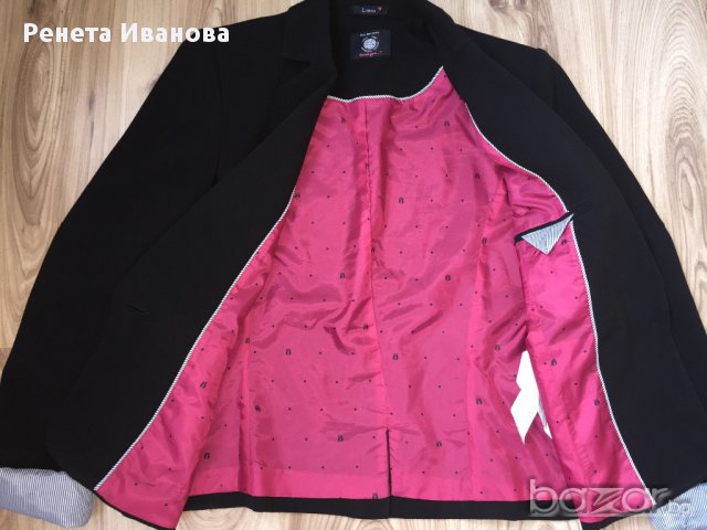 Дамско сако BERSHKA оригинал, размер L, черно с цикламен хастар , НОВО!!, снимка 6 - Сака - 11049676