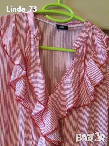 Дам.риза-"H&M"-/памук+ликра/-червено+бяло-райе. Закупена от Италия., снимка 4 - Ризи - 22993934