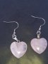 Обеци стомана със сърце розов кварц, снимка 1