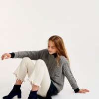Pull and bear сив пуловер с интересна плетка, снимка 4 - Блузи с дълъг ръкав и пуловери - 24677054