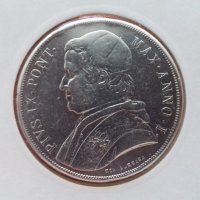 Монета Ватикана 1 Скудо 1846 В - Папа Пий IX, RRR тираж само 2078 броя , снимка 2 - Нумизматика и бонистика - 22823285