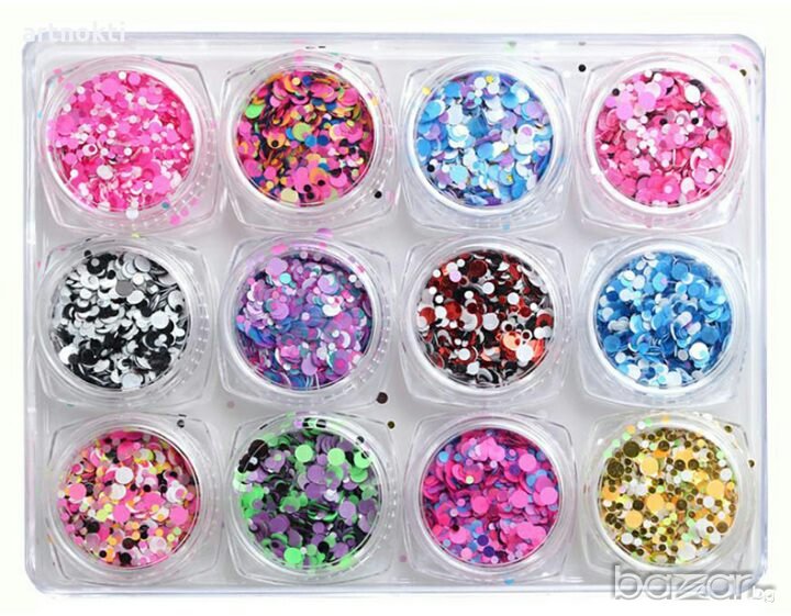 Комплект конфети за нокти - 12 цвята, снимка 1