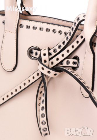 ПРОМО 🍊 PIERRE CARDIN 🍊 Дамска кожена чанта с връзка в бледо розово 30x33x12 см нова, снимка 3 - Чанти - 22738166
